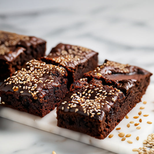 Protein Flourless Tahini Brownies with Sesame Seeds