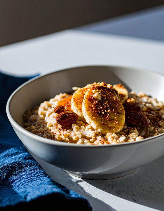 Baked Sprouted Oats with Chia Seeds, Almond Milk, Almond Butter and Banana