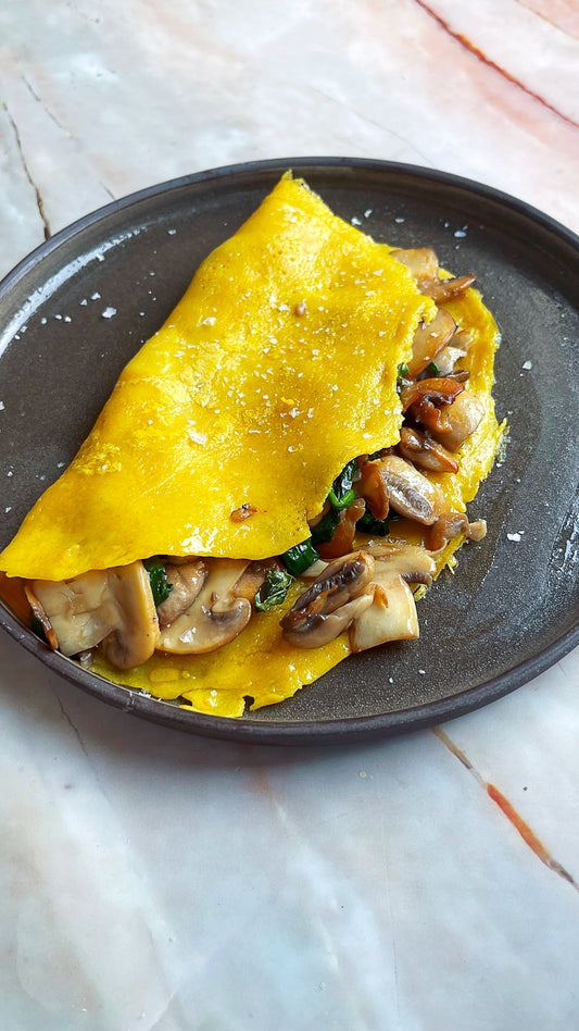 Nomelette with Mushrooms and Spinach - Folded vs Embedded