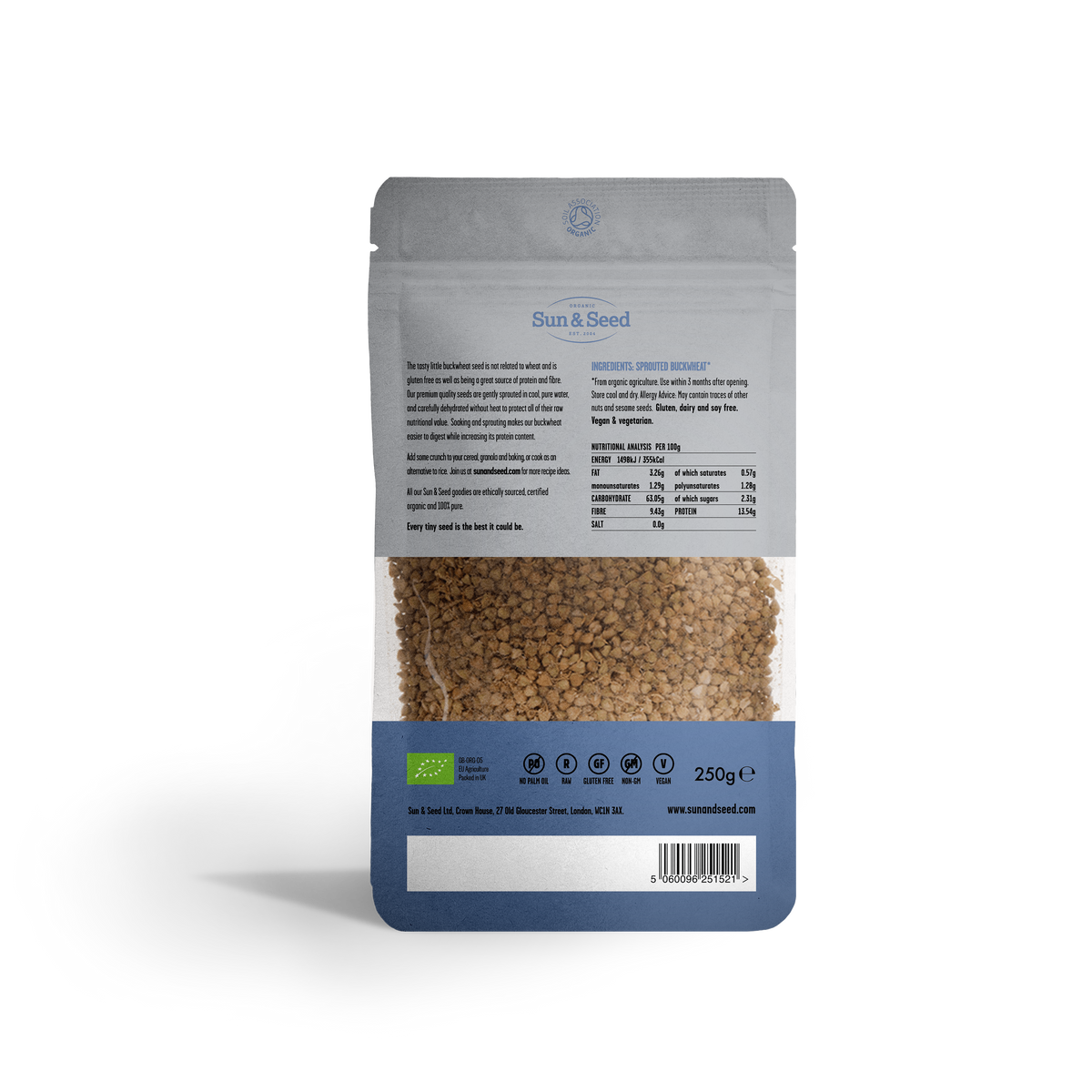 Sprouted & Raw Organic Buckwheat 250g Sun & Seed