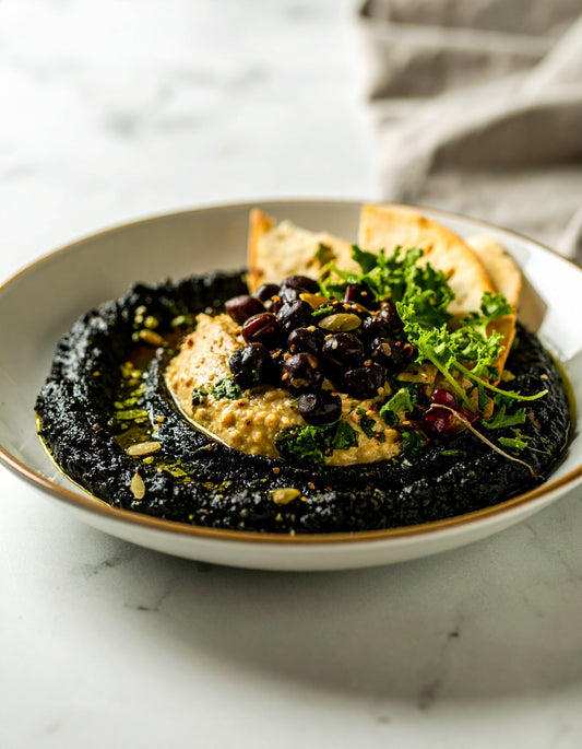 Black Sesame Tahini Hummus with black carlin peas