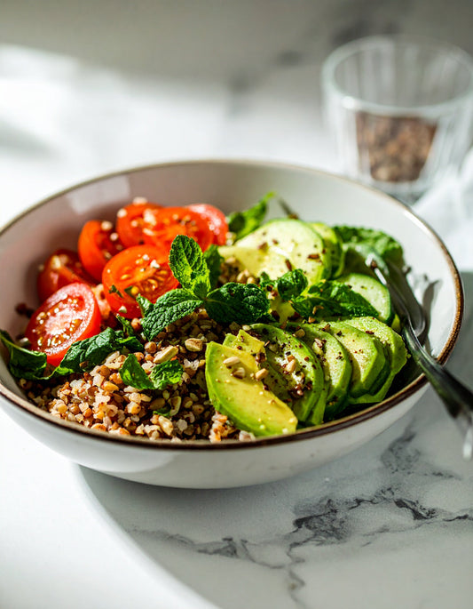 Chia Seed Oil and Sprouted Buckwheat Salad