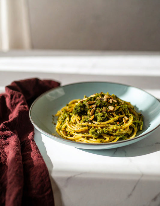 Sprouted Sunflower Seed Pesto Pasta