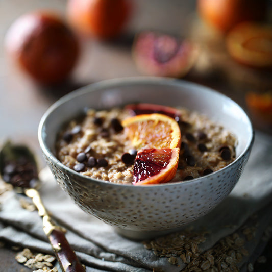 Sprouted Oats Porridge with Blood Orange and Chocolate Nibs