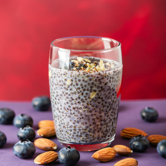Chia Seed Pudding with Almond Butter and Blueberries