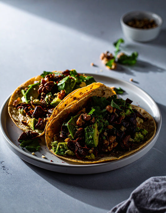 Walnut Butter, Avocado &amp; Mushroom Tacos
