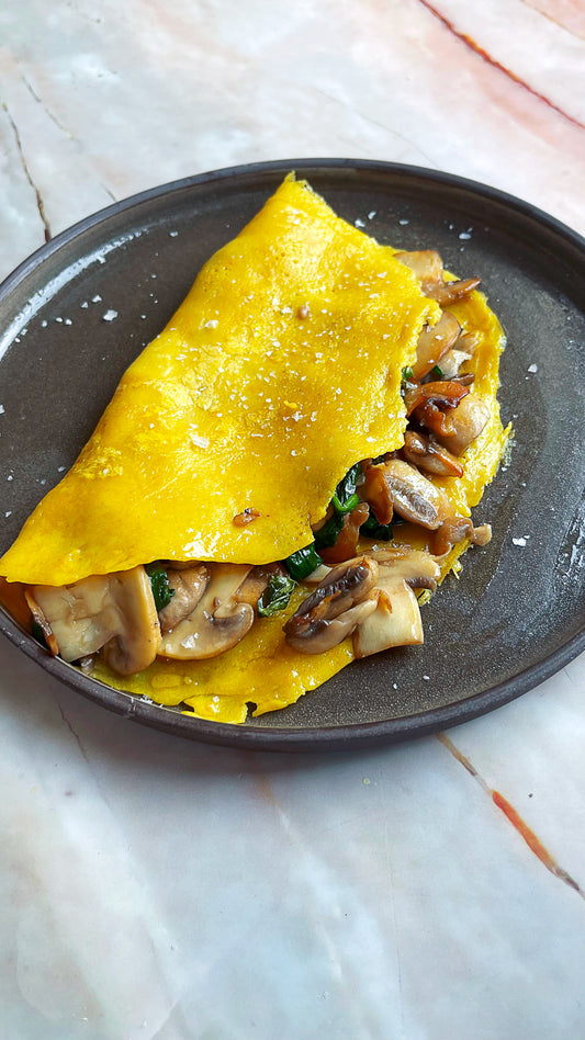 Nomelette with Mushrooms and Spinach -  Folded vs Embedded