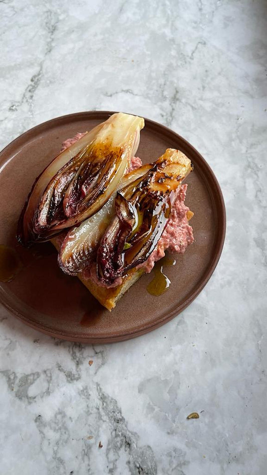 Hummus, radicchio and gluten-free focaccia toast