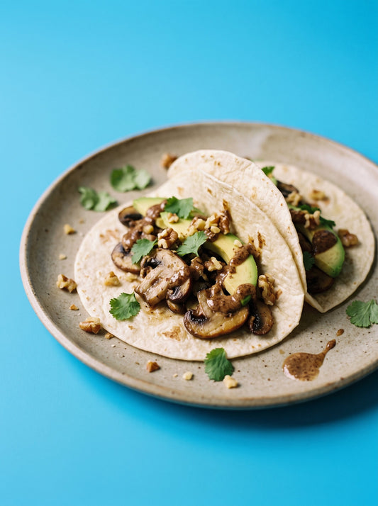 Walnut Butter, Avocado and Mushroom Tacos