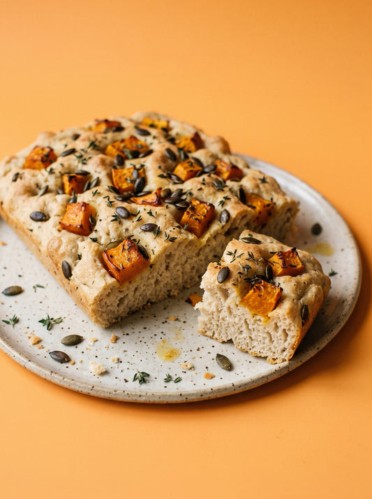 Gluten-Free Thyme and Rosemary Focaccia with Roasted Pumpkin