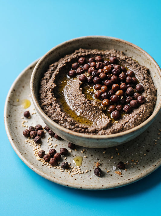 Black Sesame Tahini Hummus with Black Carlin Peas