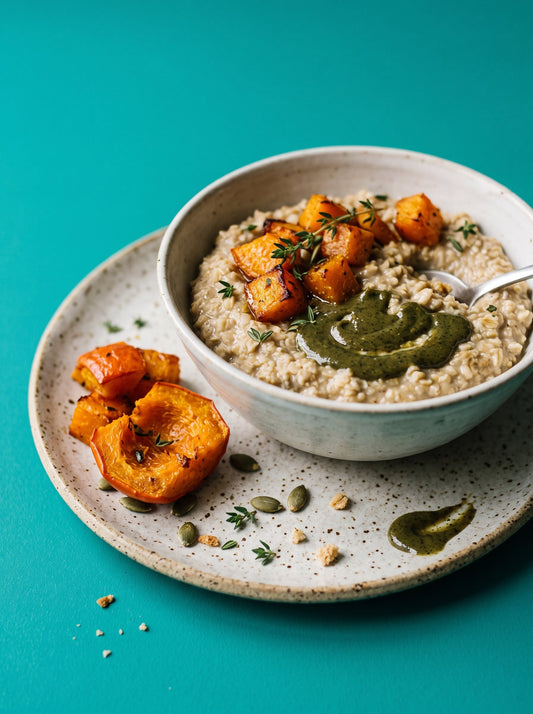 Savoury Pumpkin Seed Butter Porridge with Roasted Pumpkin and Thyme