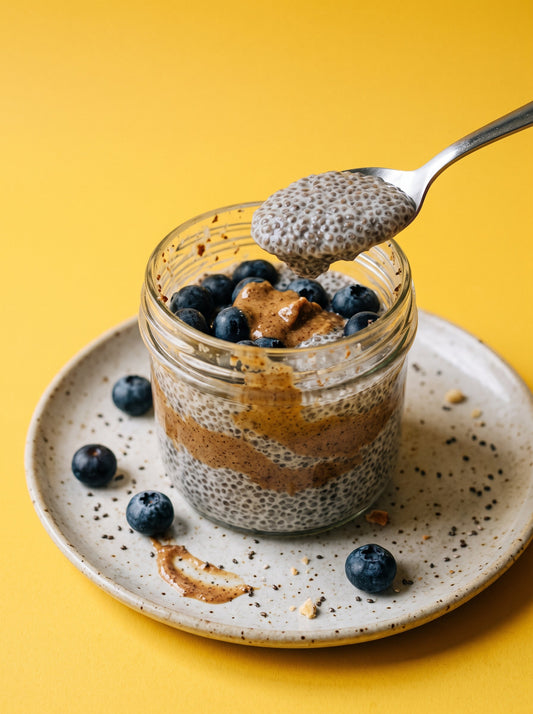 Chia Seed Pudding with Almond Butter and Blueberries