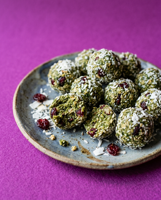Pumpkin Seed Protein, Coconut and Cranberry Energy Bites