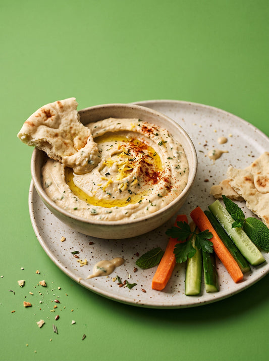 Lemony butter bean and herb dip with flax seed oil