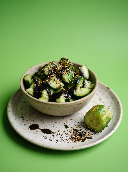 Japanese Cucumber Salad with Furikake and Black Tahini Dressing