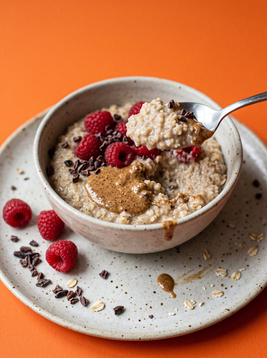 Almond Butter and Raspberry Chocolate Sprouted Oat Porridge