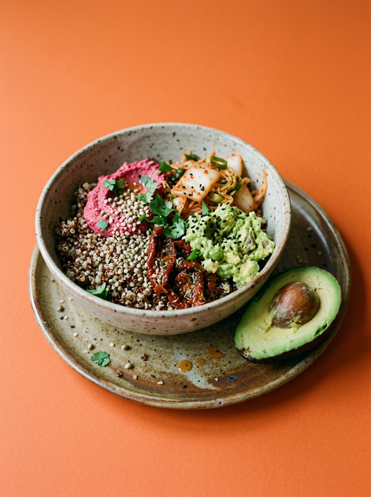Sprouted Buckwheat Buddha Bowl with Sunflower Seed Butter and Mustard Dressing