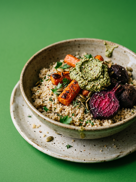 Pumpkin Seed Butter and Roasted Veg Grain Bowl