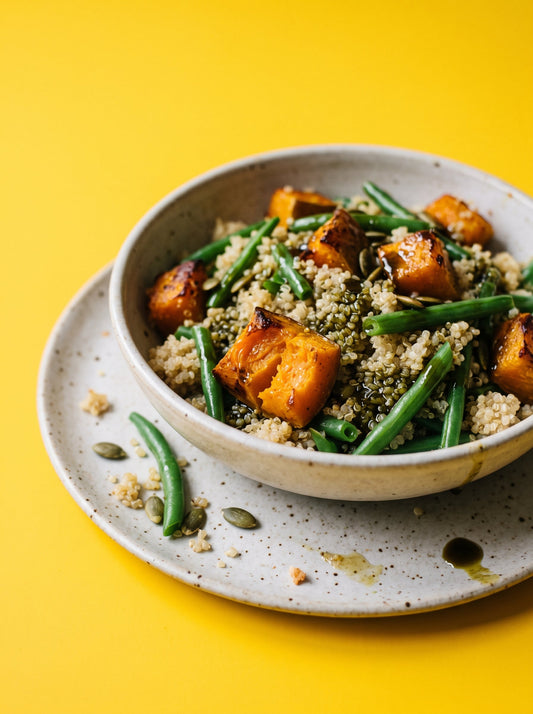 Roasted Pumpkin, Quinoa and Green Bean Salad with Pumpkin Seed Oil Dressing
