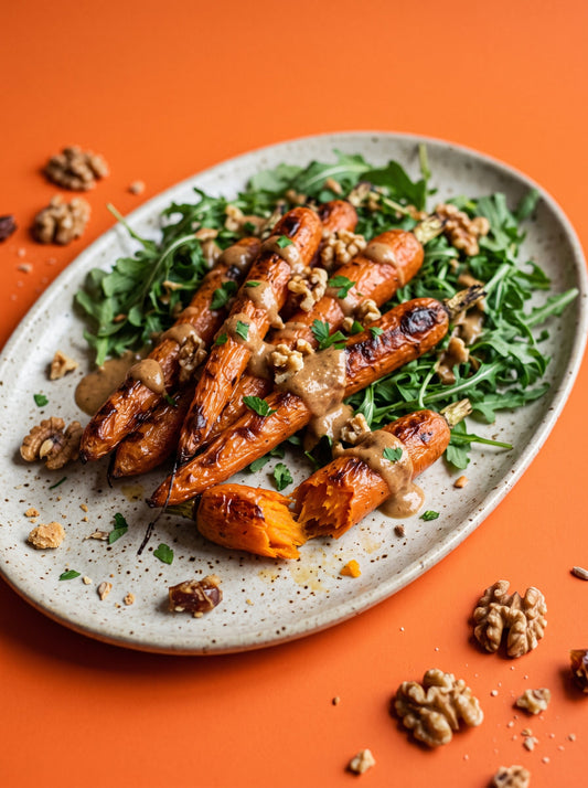 Roasted Carrot Salad with Date and Walnut Dressing