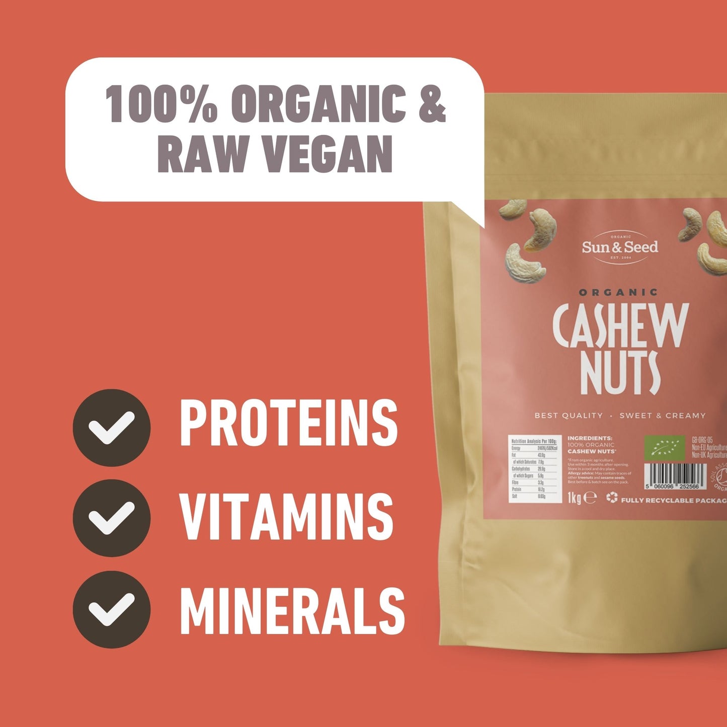 Organic Raw Cashew Nuts 1kg